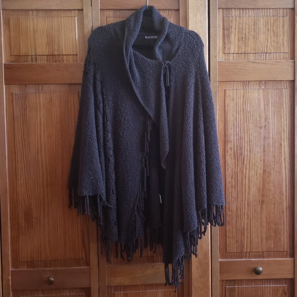 BALUCHI stunning pebble knit fall fringed poncho one size - fits all